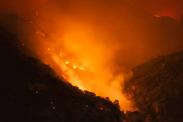 Mountain under fire at Loutraki in Greece.