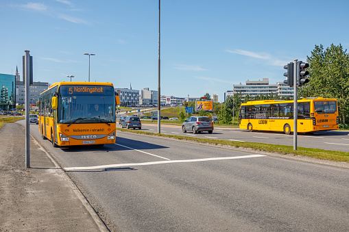 Reykjavik, Iceland, July 6, 2020: Ring road in the suburbs of Reykjavik, the capital of Iceland
