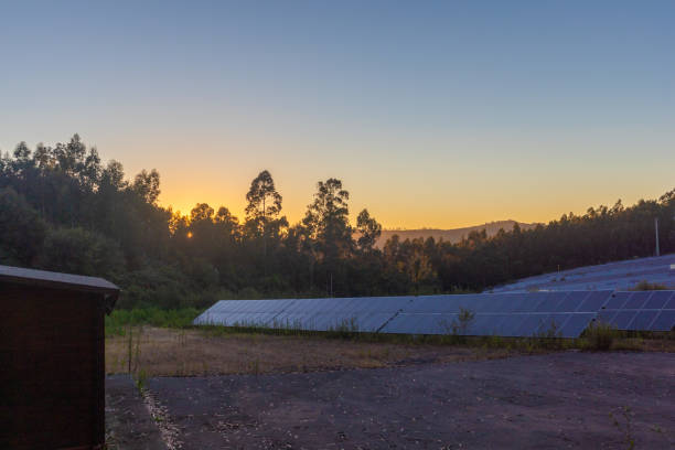 istock Group of solar panels during the sunset, at golden hour 1267276089