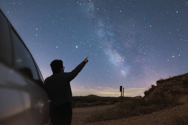 istock Man pointing at the milky way at night 1267277580