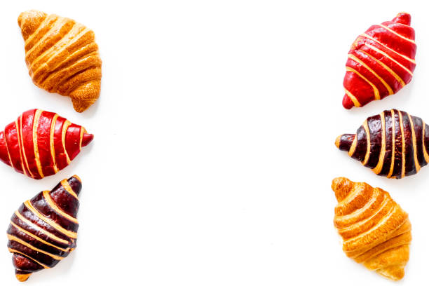 istock Frame of croissants - fresh bakery on white background. Top view 1267279815