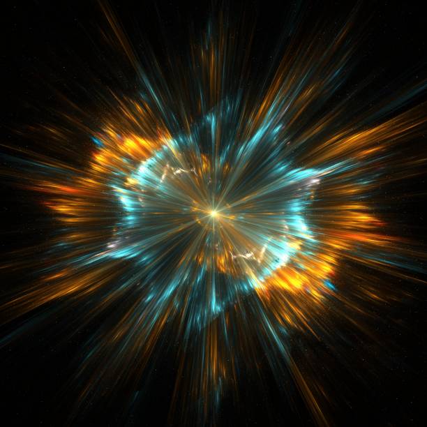 explosion eines toten sterns im weltraum, mit sich schnell bewegenden teilchen in der mitte - big bang flash stock-fotos und bilder