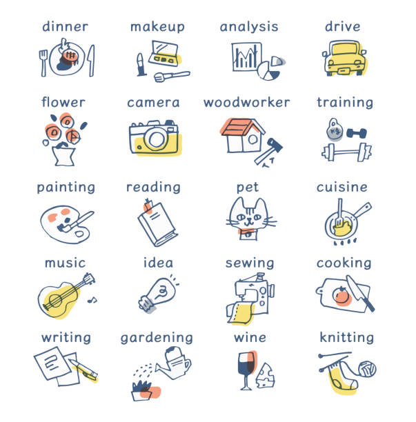 Icon set of various hobbies and lifestyle items Set, icon, life, hobby, holiday recreational pursuit illustrations stock illustrations