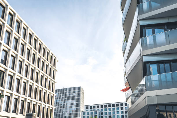 modern cubic residential and business architecture with balconies in berlin