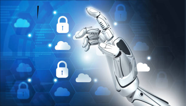 Robot analyzing  cloud security Robot analyzing  cloud security. 3d illustration biomechanics stock pictures, royalty-free photos & images