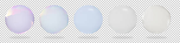 Bubble soap or glass sphere round with glares and shadow. White water ball isolated on transparent background abstract with clipping path and reflection. Flying 3d rendering design.