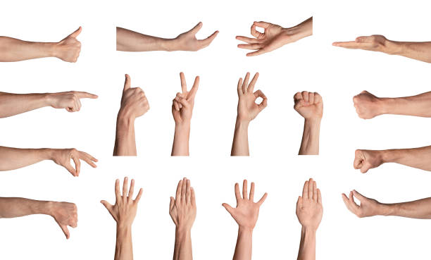 istock Collection of male hands gesturing different signs on white background, isolated. Collage 1267286572