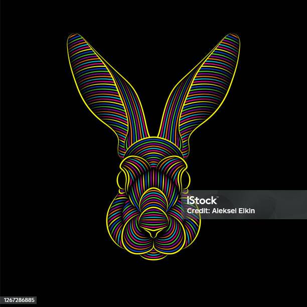 Psychadelic Rabbit Engraving Of Stylized Psychedelic Rabbit Portrait On Black Background ...