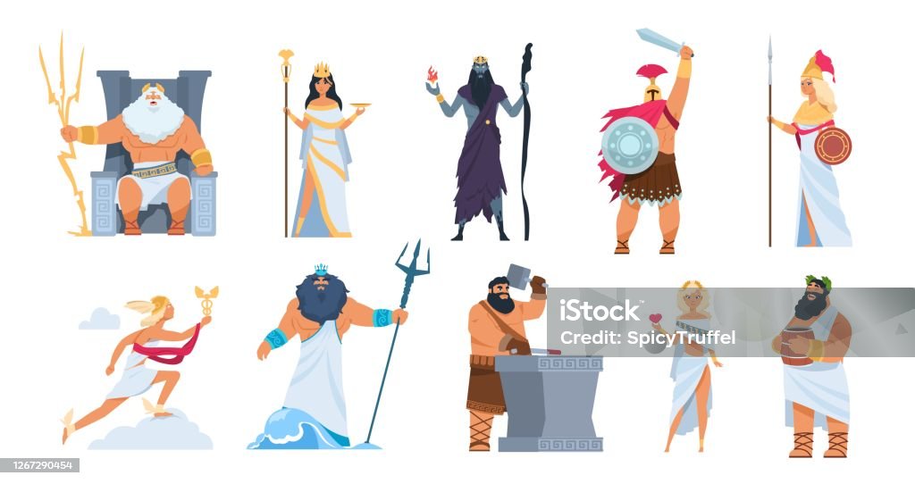 Greek Gods Cartoon Ancient Mythology Characters Vector Zeus Ares A Poseidon  Gods And Goddess Isolated On White Background Stock Illustration - Download  Image Now - iStock