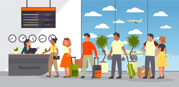 lotnisko z pasażerem. zameldowanie i rejestracja. lud - airport isometric airport security x ray stock illustrations
