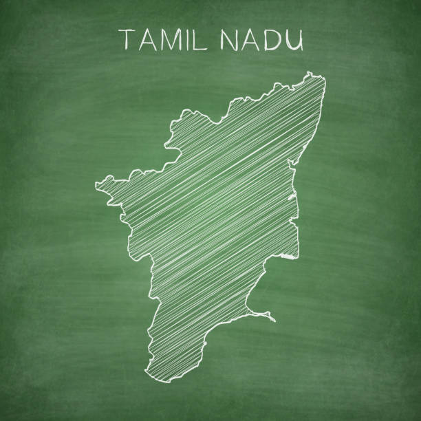 ilustraciones, imágenes clip art, dibujos animados e iconos de stock de mapa tamil nadu dibujado en pizarra - blackboard - blackboard green backgrounds education