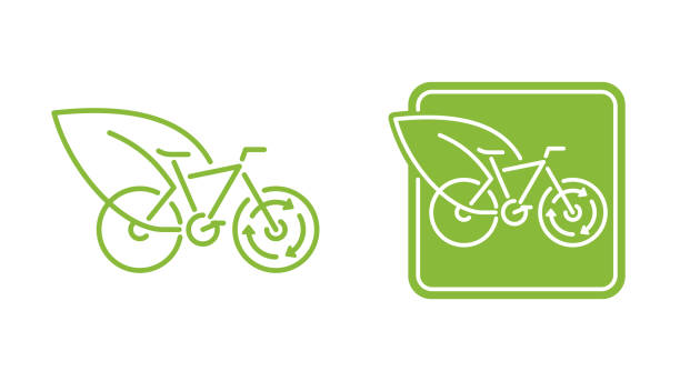 持続可能な交通機関のエンブレム - 自転車と葉 - fossil leaves点のイラスト素材／クリップアート素材／マンガ素材／アイコン素材