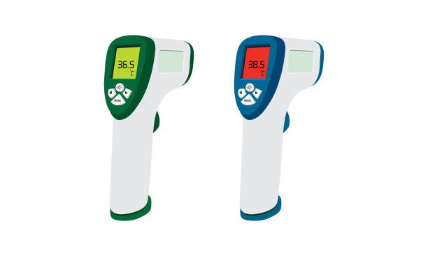 ilustrações de stock, clip art, desenhos animados e ícones de digital infrared thermometer temperature checking equipment, illustration vector - infrared thermometer