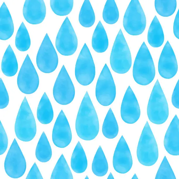 Vector illustration of Watercolor blue raindrops seamless pattern. Hand drawn vector blue raindrops background template for cards, invitations, posters, business cards and flyers.