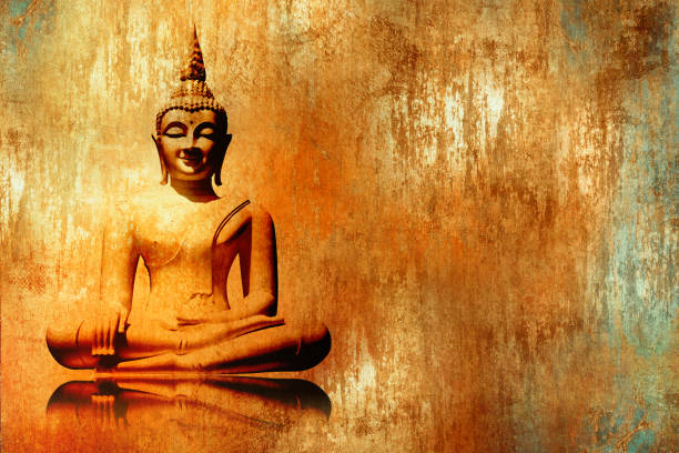 buda fondo en estilo de pintura grunge - concepto de meditación - buda fotografías e imágenes de stock