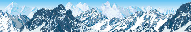 vector karakoram himalayan panorama vector karakoram himalayan panorama k2 mountain panorama stock illustrations