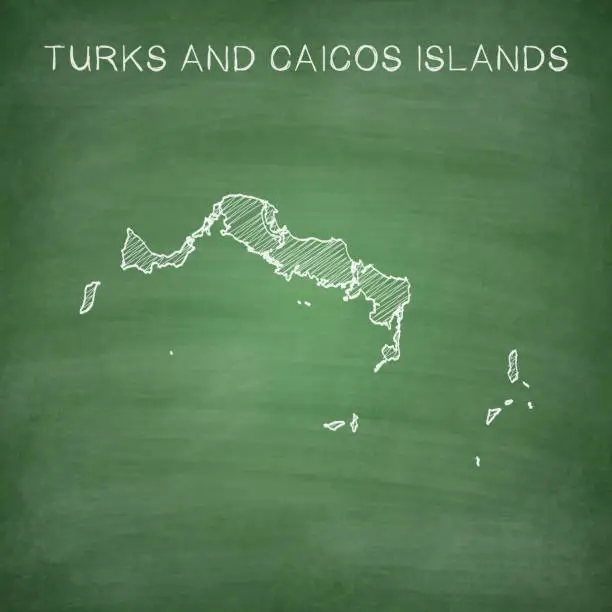 Vector illustration of Turks and Caicos Islands map drawn on chalkboard - Blackboard