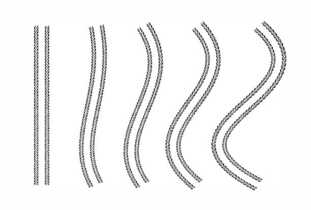 illustrazioni stock, clip art, cartoni animati e icone di tendenza di le tracce degli pneumatici vengono tracciate con elementi di progettazione del set vettoriale con vari gradi di curvatura. - motorcycle silhouette vector transportation