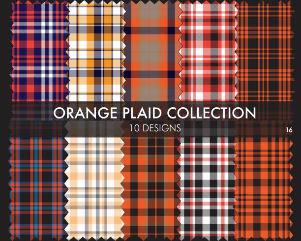 illustrazioni stock, clip art, cartoni animati e icone di tendenza di orange plaid tartan seamless pattern collection - spring decoration orange series