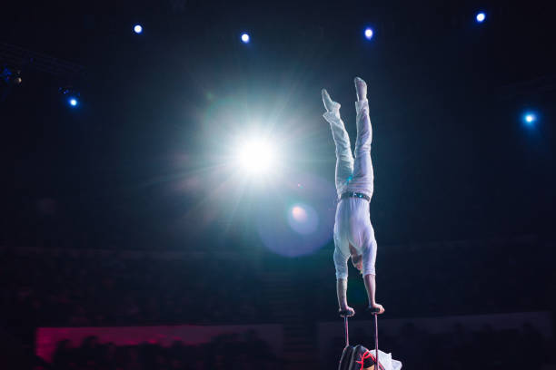 Man's aerial acrobatics in the Circus. Circus performance