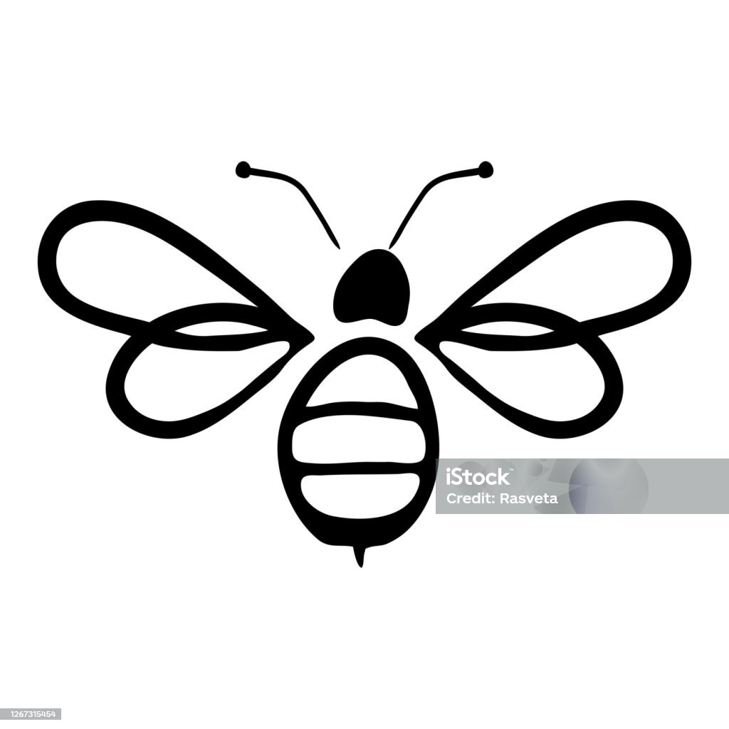 Vector Illustration Handdrawn Silhouette Of A Bee Stock Illustration -  Download Image Now - Bee, Drawing - Activity, Drawing - Art Product - iStock