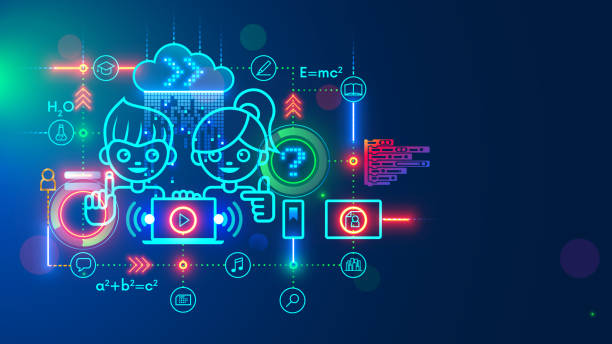 istock Online education web platform for distance teaching children on laptop. Boy and girl learning in school through internet. E-learning services technology. Remote study school subject. Concept on blue. 1267315810