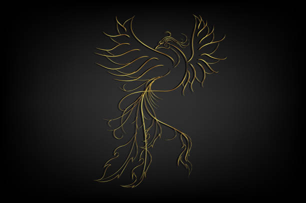 istock Golden Phoenix bird border for decorate on black background, illustration tattoo over black background 1267316052