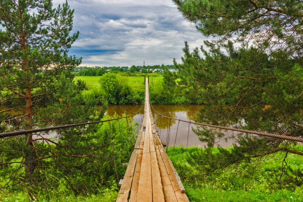istock landscape with suspension bridge over the river on a summer day 1267324733