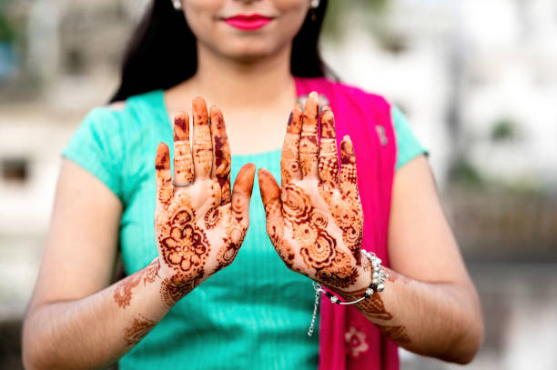 istock Young Girl displaying henna tattoo also called Mehendi 1267326407