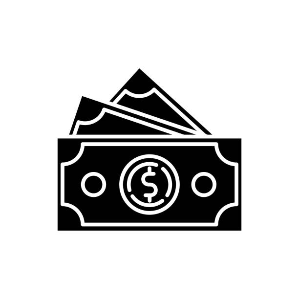Dollar banknotes black glyph icon Dollar banknotes black glyph icon. Salary payout. Pile of money. Financial operation. Currency in paper bills. Wealth and cash. Silhouette symbol on white space. Vector isolated illustration tax silhouettes stock illustrations