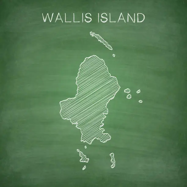 Vector illustration of Wallis island map drawn on chalkboard - Blackboard