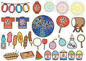 Japanese summer festival illustrations set
