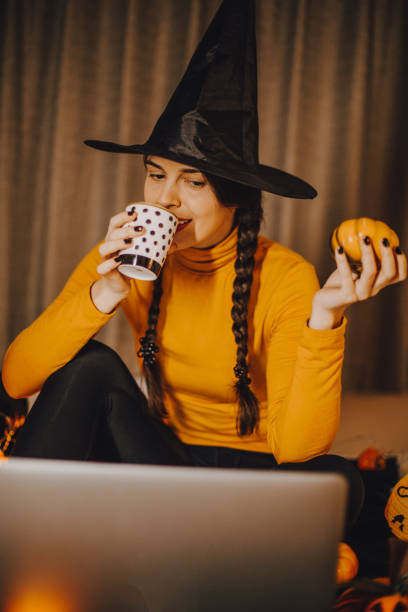 istock A witch enjoys coffee, Halloween 1267329845