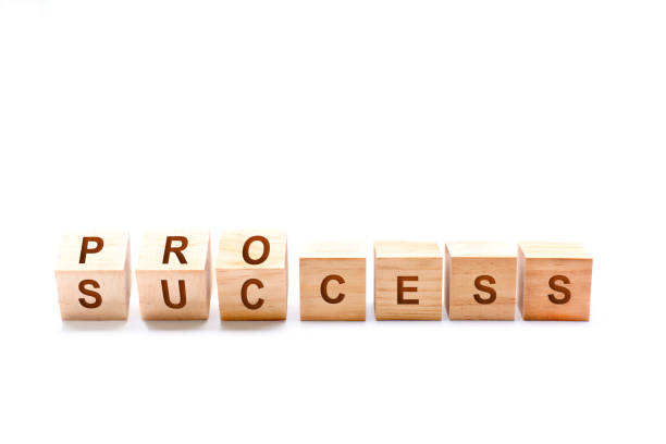 istock Wooden cube block flip over word process to success on wood table 1267330152