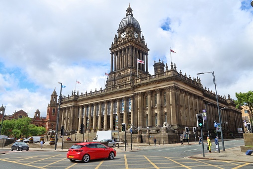 People visit City Hall in Leeds, UK. Leeds urban area has 1.78 million population.