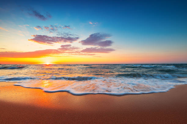 istock Beach sunrise over the tropical sea 1267333152