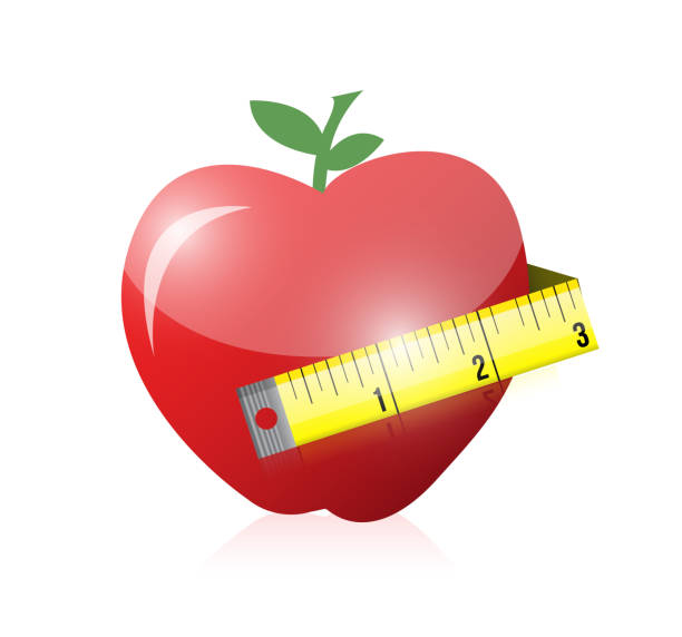 apple und maß band illustration design - weight training audio stock-grafiken, -clipart, -cartoons und -symbole