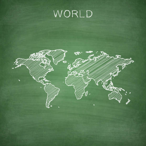 карта мира, нарисованная на доске - blackboard - green backgrounds textured dirty stock illustrations