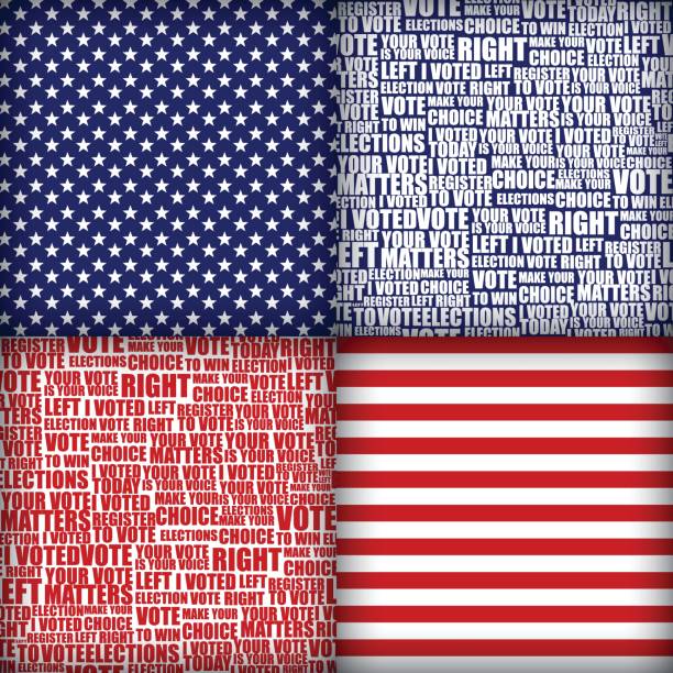 istock american elections vote seamless patterns set. collection of patterns with democratic civil society slogans, stars and stripes flag signs. design for advertising products and printing 1267335002