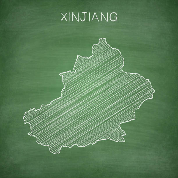 ilustraciones, imágenes clip art, dibujos animados e iconos de stock de mapa de xinjiang dibujado en pizarra - blackboard - blackboard green backgrounds education