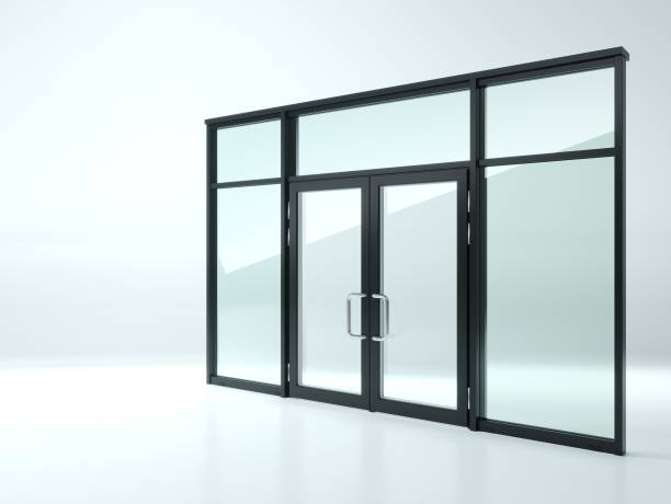 istock Black double glass door in the shop 1267337737
