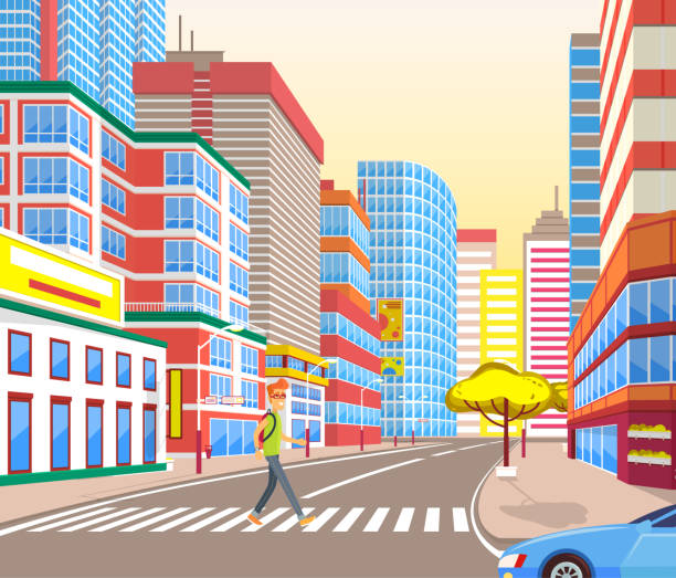 istock Urban City Street, Character Crossing Road Vector 1267338905