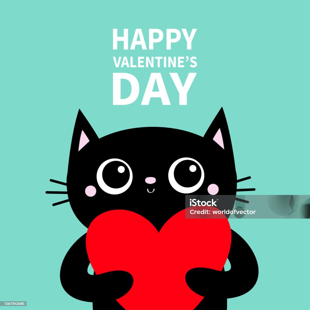 Con Mèo Đen Ôm Trái Tim Lớn Màu Đỏ Chúc Mừng Ngày Valentine Nhân ...