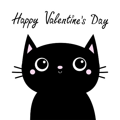 Black Cat Head Face With Big Eyes Happy Valentines Day Cute Cartoon Kawaii  Funny Character Pet Baby Print Collection Flat Design White Background  Isolated Stock Illustration - Download Image Now - iStock