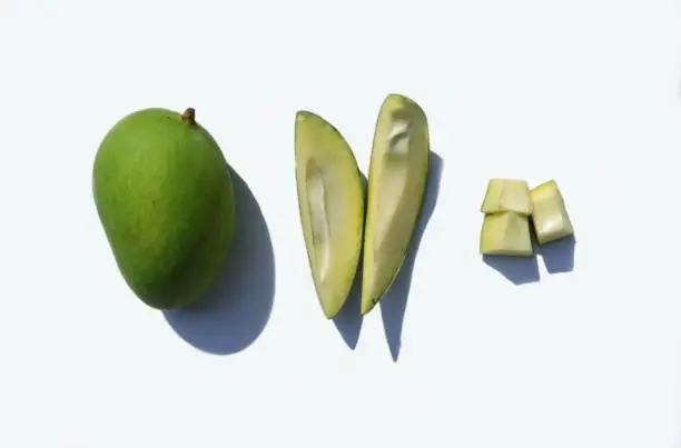 Photo of Raw Mango with Cuts on White Background