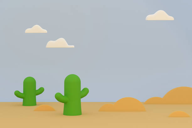 istock cactus cartoon landscape scene with cloud in summer season 3d rendering. 1267363120