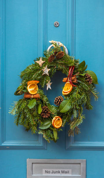 istock Front door with Christmas wreath 1267368161