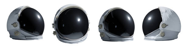 набор шлемов астронавтов изолированы на белом фоне - astronaut space helmet space helmet стоковые фото и изображения