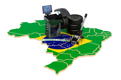 Tire Fitting and Auto Service in Brazil concept. 3D rendering isolated on white background