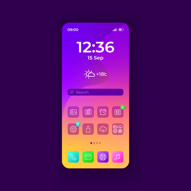 ilustrações, clipart, desenhos animados e ícones de modelo vetorial de interface do smartphone - ecrã de dispositivo